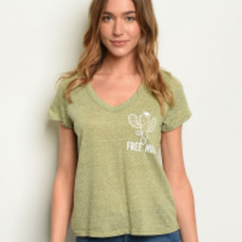 Whimsical Olive V-Neck T-Shirt